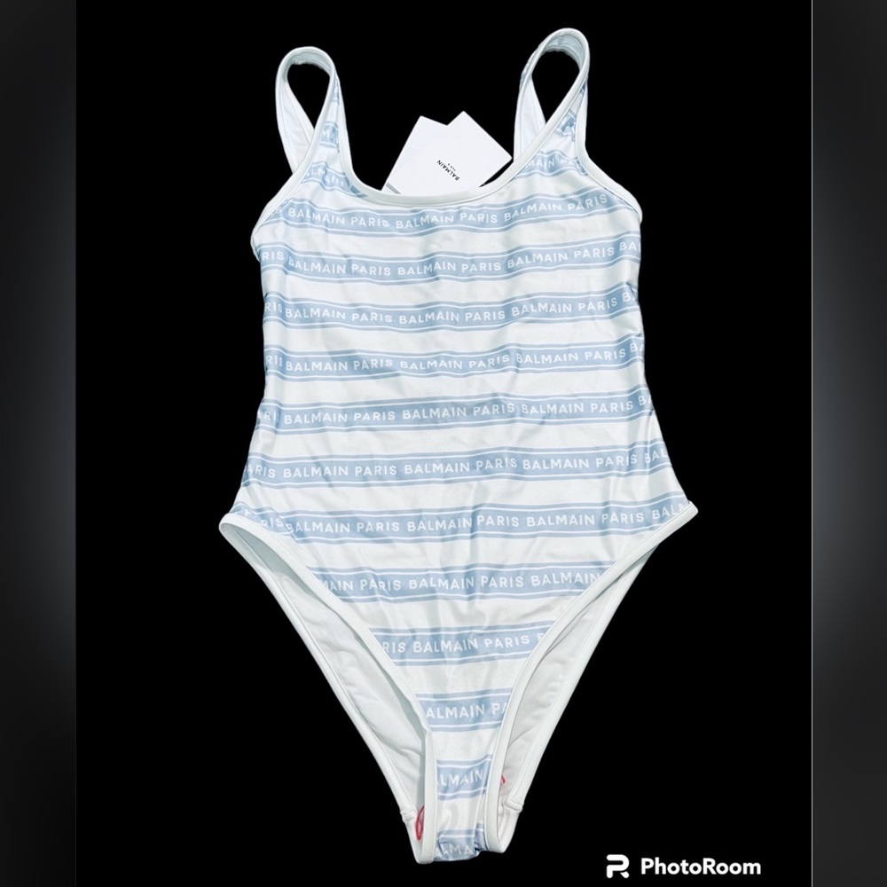 BALMAIN**One-Piece Swimsuit**Iconic light Blue/White Stripes***US 4 F 36 $670 - Picture 4 of 8